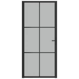 Ușă de interior, 93x201,5 cm, sticlă neagră mată și aluminiu, 3 image