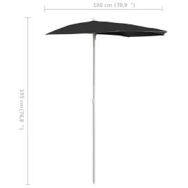 Umbrelă de grădină cu stâlp, negru, 180x90 cm, semirotundă, 8 image