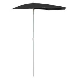 Umbrelă de grădină cu stâlp, negru, 180x90 cm, semirotundă, 2 image