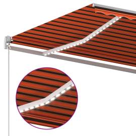 Copertină automată led&senzor vânt, portocaliu/maro, 5x3,5 m, 6 image