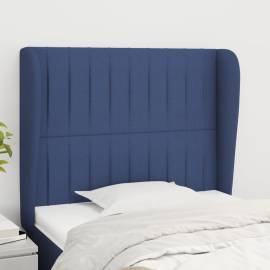 Tăblie de pat cu aripioare, albastru, 83x23x118/128 cm, textil