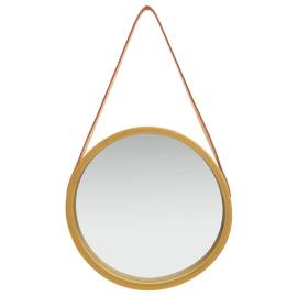 Oglindă de perete cu o curea, 40 cm, auriu, 2 image