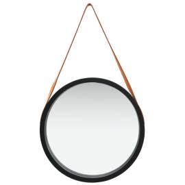 Oglindă de perete cu o curea, 50 cm, negru, 2 image