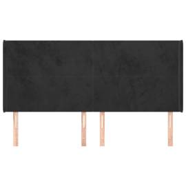 Tăblie de pat cu aripioare, negru, 163x16x118/128 cm, catifea, 3 image