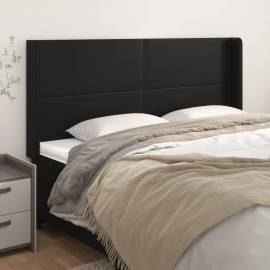 Tăblie de pat cu aripioare, negru, 183x16x118/128 cm, piele eco