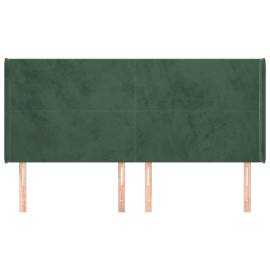 Tăblie pat cu aripioare verde închis 183x16x118/128 cm catifea, 3 image