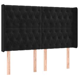 Tăblie de pat cu aripioare, negru, 163x16x118/128 cm, catifea, 2 image