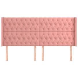 Tăblie de pat cu aripioare, roz, 183x16x118/128 cm, catifea, 3 image
