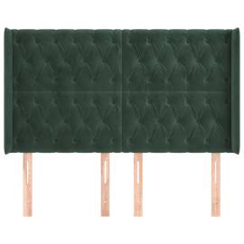 Tăblie pat cu aripioare verde închis 163x16x118/128 cm catifea, 3 image