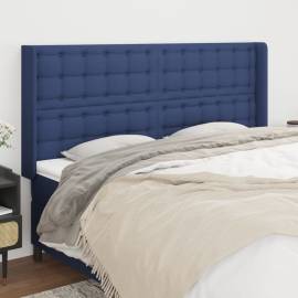 Tăblie de pat cu aripioare, albastru, 183x16x118/128 cm, textil