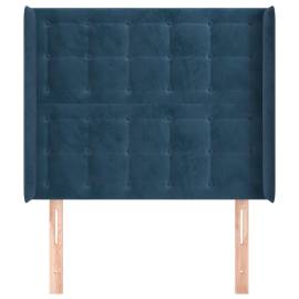 Tăblie pat cu urechi albastru închis 103x16x118/128 cm catifea, 3 image