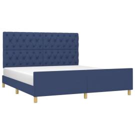 Cadru de pat cu tăblie, albastru, 160x200 cm, textil, 3 image