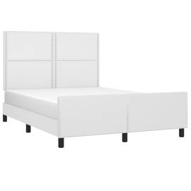 Cadru de pat cu tăblie, alb, 140x200 cm, piele ecologică, 3 image