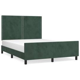 Cadru de pat cu tăblie, verde închis, 140x190 cm, catifea, 2 image