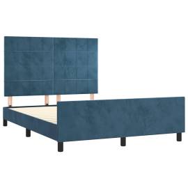 Cadru de pat cu tăblie, albastru închis, 140x190 cm, catifea, 3 image