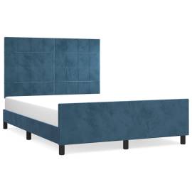 Cadru de pat cu tăblie, albastru închis, 140x190 cm, catifea, 2 image