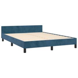 Cadru de pat cu tăblie, albastru închis, 140x190 cm, catifea, 4 image