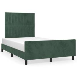 Cadru de pat cu tăblie, verde închis, 120x200 cm, catifea, 2 image
