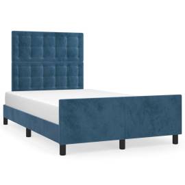 Cadru de pat cu tăblie, albastru închis, 120x200 cm, catifea, 2 image
