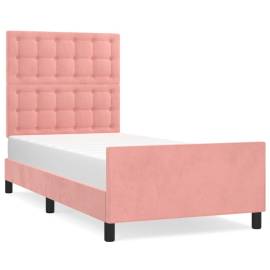 Cadru de pat cu tăblie, roz, 90x200 cm, catifea, 2 image