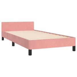 Cadru de pat cu tăblie, roz, 90x200 cm, catifea, 5 image