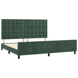 Cadru de pat cu tăblie, verde închis, 200x200 cm, catifea, 4 image