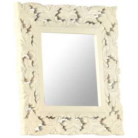 Oglindă sculptată manual, alb, 50x50 cm, lemn masiv mango, 10 image