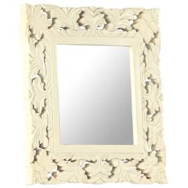 Oglindă sculptată manual, alb, 50x50 cm, lemn masiv mango, 7 image