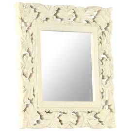 Oglindă sculptată manual, alb, 50x50 cm, lemn masiv mango, 9 image