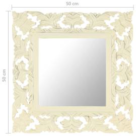 Oglindă sculptată manual, alb, 50x50 cm, lemn masiv mango, 6 image