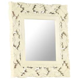 Oglindă sculptată manual, alb, 50x50 cm, lemn masiv mango, 2 image