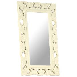 Oglindă sculptată manual, alb, 80x50 cm, lemn masiv mango, 9 image