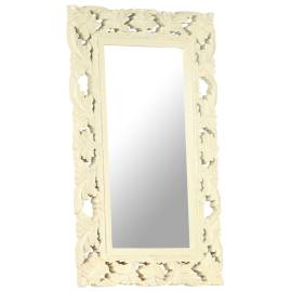 Oglindă sculptată manual, alb, 80x50 cm, lemn masiv mango, 7 image
