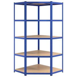 Raft de colț cu 5 niveluri, albastru, oțel și lemn prelucrat, 4 image
