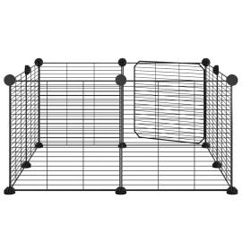 Cușcă animale de companie cu ușă, 8 panouri, negru 35x35cm oțel, 5 image