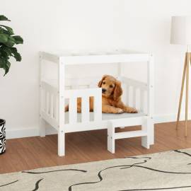 Pat pentru câini, alb, 75,5x63,5x70 cm, lemn masiv de pin
