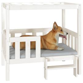 Pat pentru câini, alb, 95,5x73,5x90 cm, lemn masiv de pin, 4 image