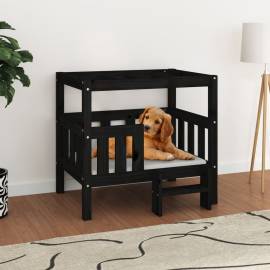 Pat pentru câini, negru, 75,5x63,5x70 cm, lemn masiv de pin