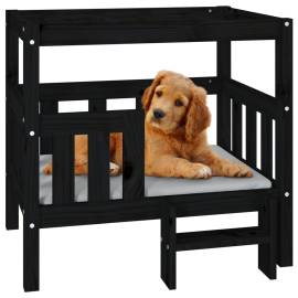 Pat pentru câini, negru, 75,5x63,5x70 cm, lemn masiv de pin, 4 image