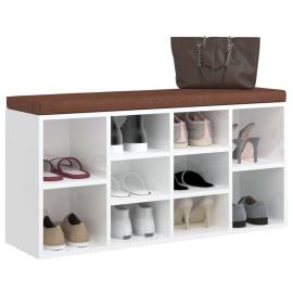 Bancheta pantofar, alb extralucios, 103x30x48 cm, lemn compozit, 3 image