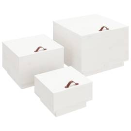 Cutii de depozitare cu capace, 3 buc., alb, lemn masiv de pin, 2 image