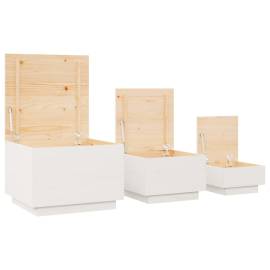 Cutii de depozitare cu capace, 3 buc., alb, lemn masiv de pin, 6 image