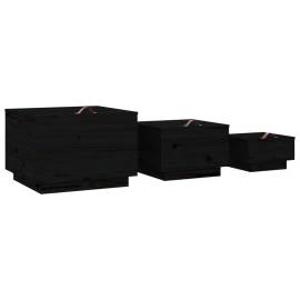 Cutii de depozitare cu capace 3 buc. negru lemn masiv de pin, 5 image