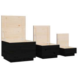Cutii de depozitare cu capace 3 buc. negru lemn masiv de pin, 6 image