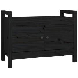 Bancă de hol, negru, 80x40x60 cm, lemn masiv pin, 2 image