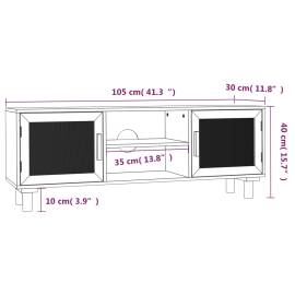 Comodă tv, alb, 105x30x40 cm lemn masiv pin și ratan natural, 8 image