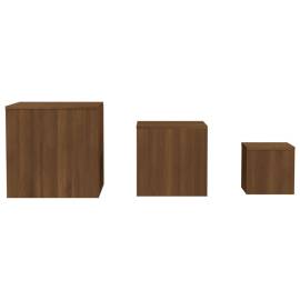 Măsuțe laterale, 3 buc., stejar maro, lemn prelucrat, 4 image