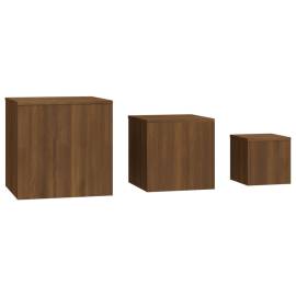 Măsuțe laterale, 3 buc., stejar maro, lemn prelucrat, 3 image