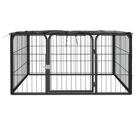 Padoc pentru câini cu 4 panouri, negru, 100x50 cm, oțel, 3 image