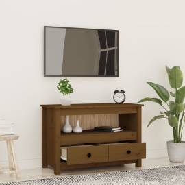 Comodă tv, maro miere, 79x35x52 cm, lemn masiv de pin, 3 image